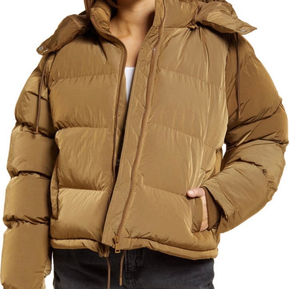 NWT Good American Iridescent Puffer Jacket With Removable Hood Sepia size 3-LG